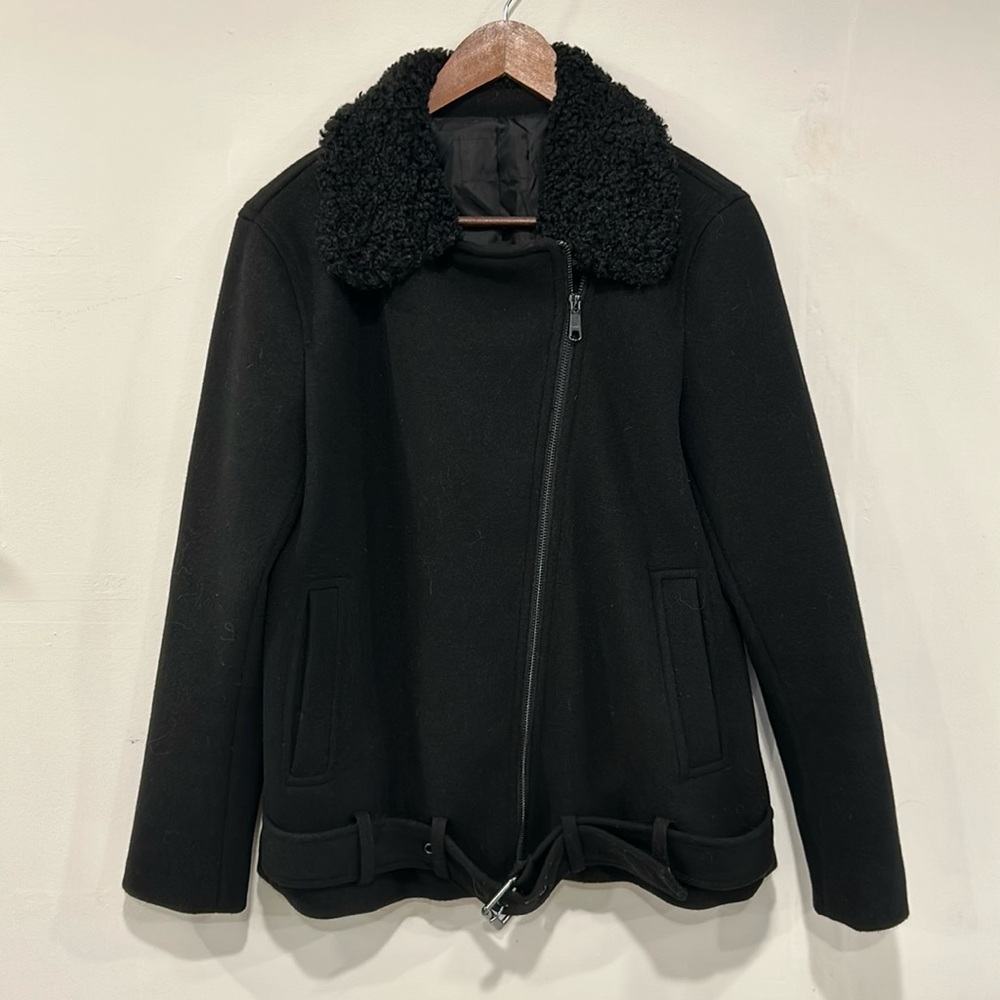 Faux wool sherpa biker jacket